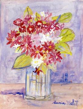 Bouquet of Red and White Flowers in a Vase Artwork by Maurice Utrillo