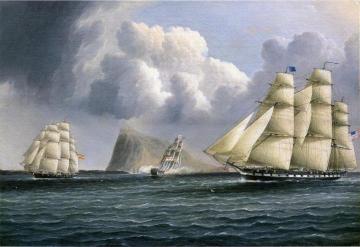 American Frigate Off Gibralter Flying A Commodore's Pennant Artwork by James E. Buttersworth