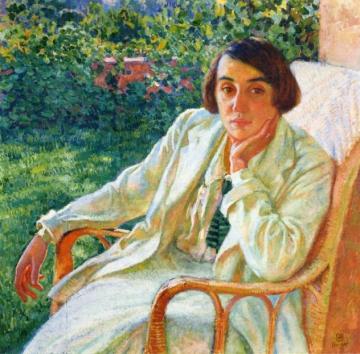 Elizabeth van Rysselberghe in a Cane Chair Artwork by Theo van Rysselberghe