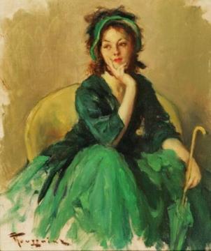 Woman and Parasol Artwork by Fernand Toussaint