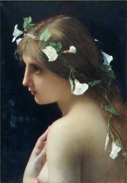 Nymph With Morning Glory Flowers Artwork by Jules Joseph Lefebvre