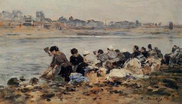 Laundresses on the Banks of the Touques Artwork by Eugène-Louis Boudin