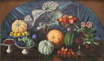 Still life with melons and pumpkins Artwork by Ilya Mashkov