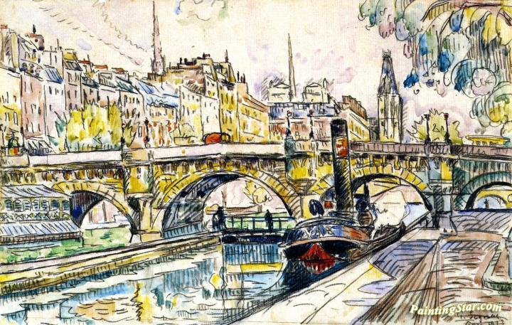 Tugboat at the Pont Neuf, Paris Artwork by Paul Signac