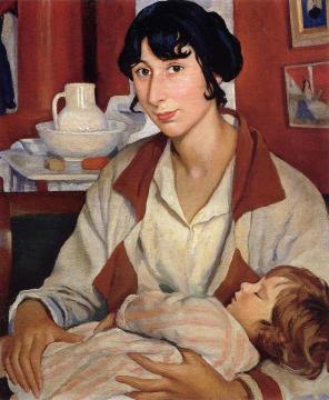 Portrait of A.A. Cherkesova-Benois and his son Alexander Artwork by Zinaida Serebriakova