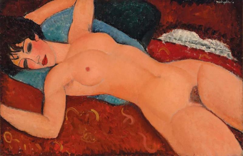 Reclining Nude On A Blue Cushion Artwork by Amedeo Modigliani