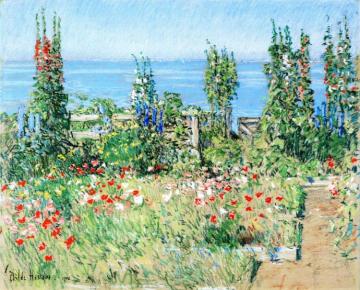 Hollyhocks, Isle of Shoals Artwork by Frederick Childe Hassam