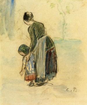 Peasant and Child Artwork by Camille Pissarro