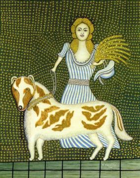 Girl with Dog Artwork by Morris Hirshfield