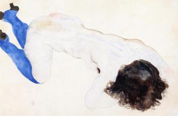 Crouching Woman with Blue Stockings Artwork by Egon Schiele