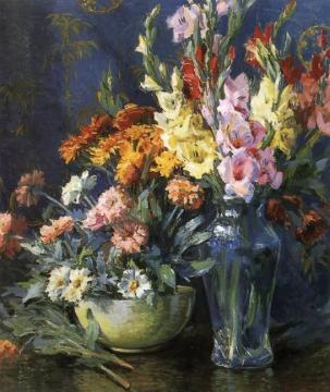 Zinnias And Gladiolas Artwork by Matilda Browne