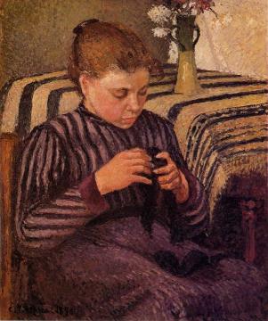 Young Girl Mending Her Stockings Artwork by Camille Pissarro