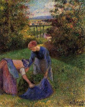 Women Gathering Grass Artwork by Camille Pissarro