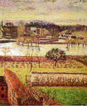 Flood, Twilight Effect, Eragny Artwork by Camille Pissarro