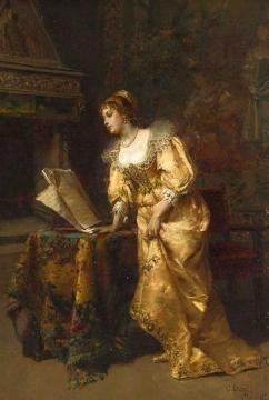 An Elegant Lady Reading Music Artwork by Cesare Auguste Detti