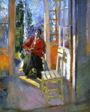 Woman Reading on the Terrace Artwork by Constantin Alexeevich Korovin