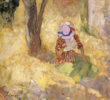 Young girl reading a book Artwork by Henri Lebasque
