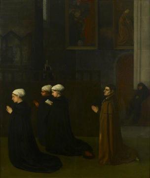 Interior of a Church with kneeling Figures Artwork by Alphonse Legros