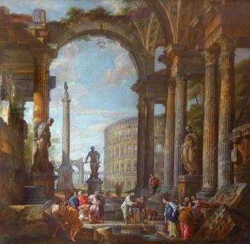 Roman Ruins With Figures Artwork by Giovanni Paolo Pannini