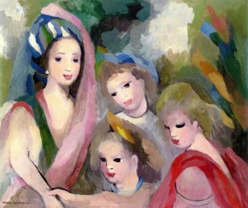 Young Woman and Three Little Girls Artwork by Marie Laurencin
