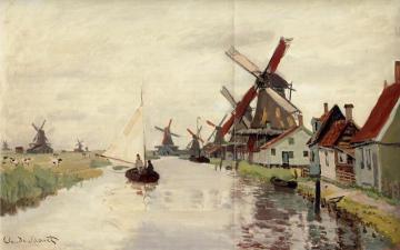 Windmills in Holland Artwork by Claude Oscar Monet
