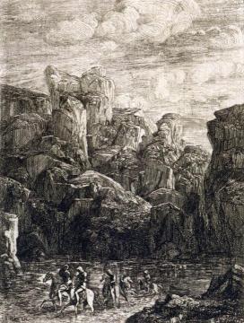 The Ford: Landscape with Horsemen Artwork by Odilon Redon