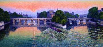 Twilight, Moonrise over the Pont Neuf Artwork by Gustave Cariot