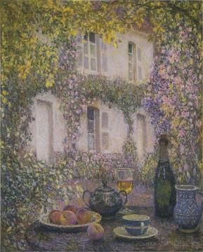 Table at the Mansion with Flowers Artwork by Henri Le Sidaner
