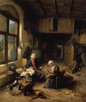 The Interior of a Peasant's Cottage Artwork by Adriaen van Ostade