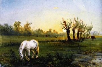 White Horse in a Meadow Artwork by Camille Pissarro