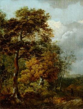 Wooded Landscape with a Figure on a Winding Track Artwork by Thomas Gainsborough