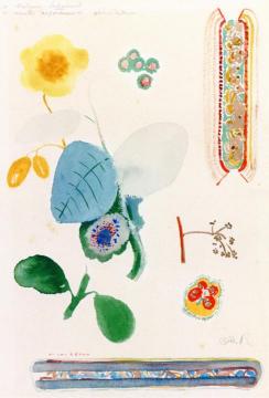 Page of Studies: Branches of Flowers, Butterfly and Decoration Artwork by Odilon Redon