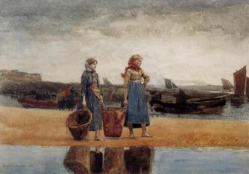 Two Girls At The Beach, Tynemouth Artwork by Winslow Homer
