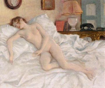 A Nude Study Of Lady Caroline Paget On A Bed Artwork by Rex Whistler