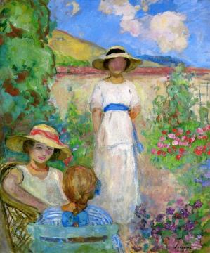 Les Andelys, Three Girls in a Garden Artwork by Henri Lebasque