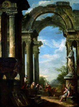Ruins of a Temple with an Apostle Preaching Artwork by Giovanni Paolo Pannini