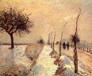 Road at Eragny: Winter Artwork by Camille Pissarro