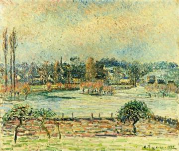 View of Bazincourt, Flood, Morning Effect Artwork by Camille Pissarro