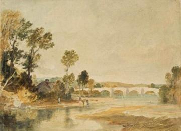 River scene with a bridge in the distance Artwork by Joseph Mallord William Turner