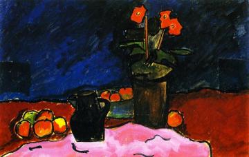 Still Life with Fruit, Jug and Red Cloth Artwork by Alexej Jawlensky