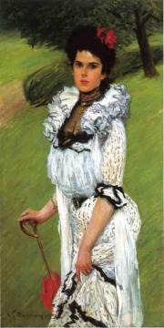 The White Dress: Portrait of a Young Woman in a Park Artwork by William Thomas Smedley