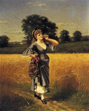 Woman In A Wheatfield Artwork by Samuel S. Carr