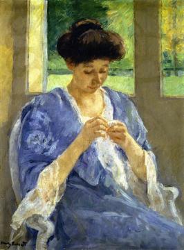Augusta Sewing before a Window Artwork by Mary Cassatt