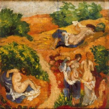 Four Nudes in a Landscape Artwork by Aristide Maillol