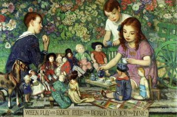 When Play And Fancy Rule The Board 'tis Joy To Dine Artwork by Francis Luis Mora