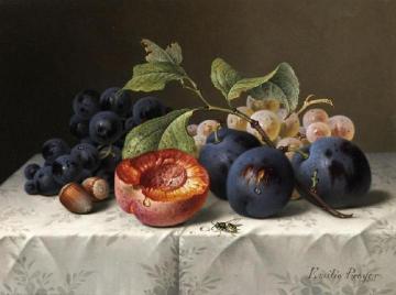 Still Life with Grapes and Apricots Artwork by Emilie Preyer