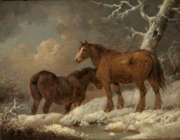 Two Horses in the Snow Artwork by George Morland