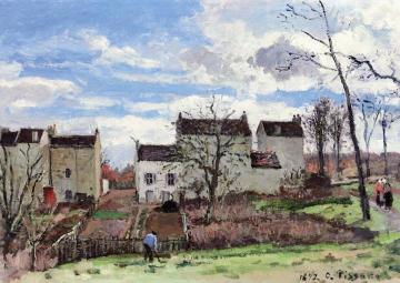 Houses on a Hillside, Winter, near Louveciennes Artwork by Camille Pissarro