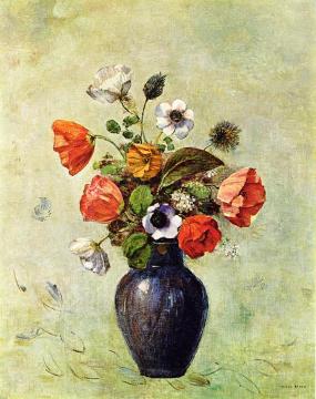 Anemones and Poppies in a Vase Artwork by Odilon Redon