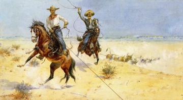 Two Cowboys with Ropes Artwork by Herman W. Hansen